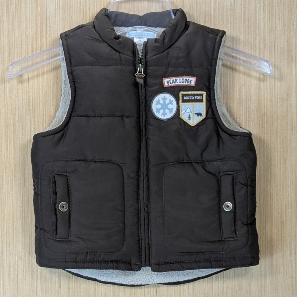 Janie and Jack Kids Brown Puffer Vest Sherpa Lined Grizzly Point 3T